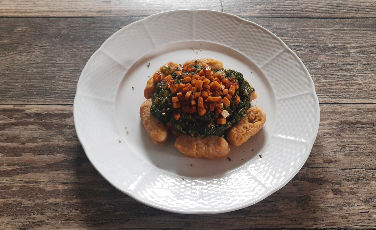 Celozrnné gnocchi se špenátem